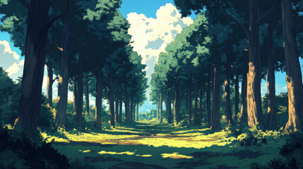 Sunlit Forest Path with a Dreamlike Perspective