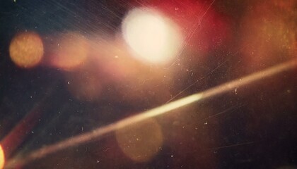 Vintage retro photo overlay with dramatic lens optical flares, glowing glare effects, and subtle grunge textures, realistic scratches and dust particles, film noise and grain, bold red tint, abstract 