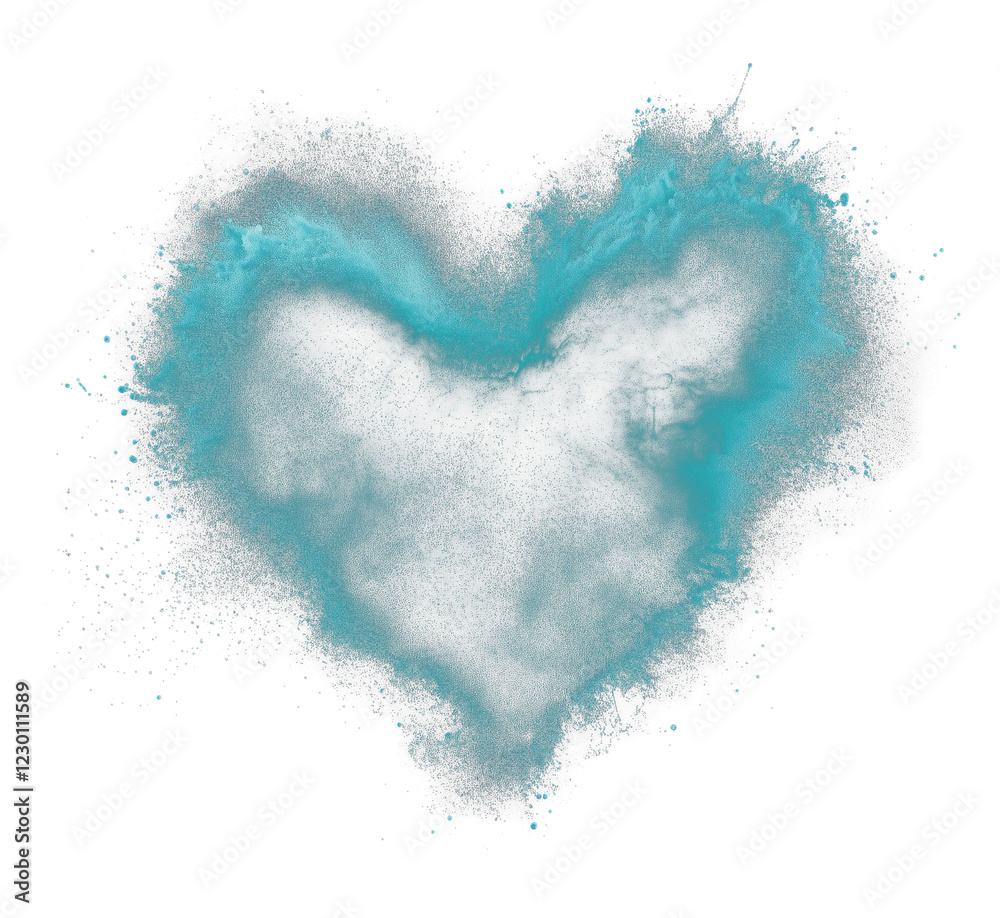 Aufkleber dark teal heart with moody and blended brush effects, surrounded by textured splash on transparency 