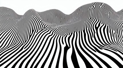 Abstract black and white striped wavy landscape.