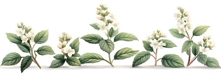 Small Oregano Plant with Clusters of White Flowers in Detail