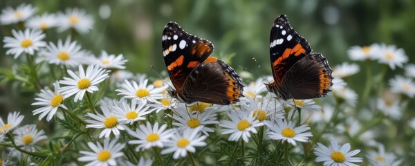 Red Admiral Butterfly sipping from frost aster flowers in Maryland, nectar, summer, drink