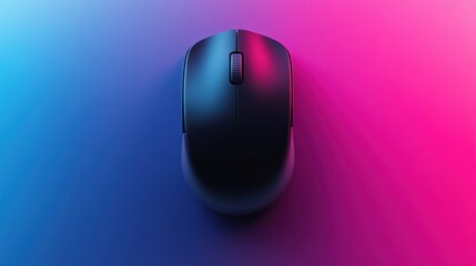 Wireless computer mouse, neon background, technology