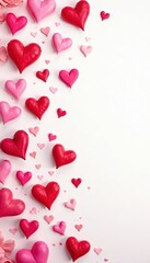 Red & pink hearts pattern on white background, valentines day, relationship