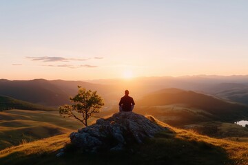 Meditation und Reflexion in der Natur bei Sonnenuntergang

