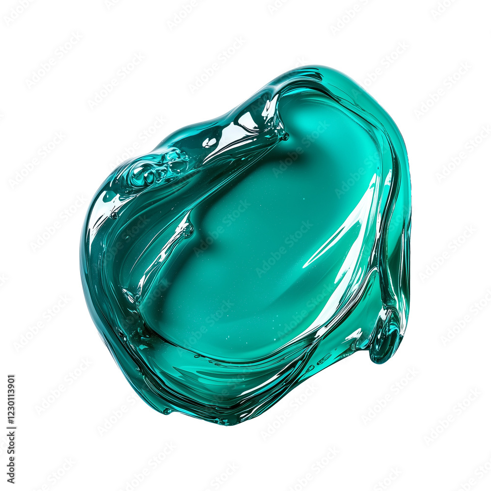 Aufkleber top view of teal gel blob with glossy texture, isolated on transparency background