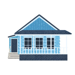 Vector Colorful Illustration of Wooden House Isolated on White Background