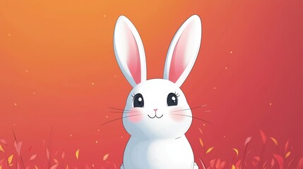 Obraz premium Charming Cartoon Rabbit Against a Colorful Sunset Background