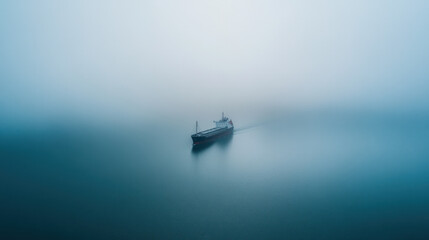 Naklejka premium Ship Emerging from the Fog