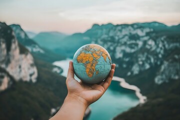 Hands holding a globe. Future of Earth in our hands. Climate change. 