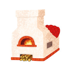 Vector Colorful Illustration of Russian Stove Isolated on White Background