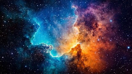 Obraz premium Vibrant Cosmic Nebula with Blue and Orange Gas Clouds in Space