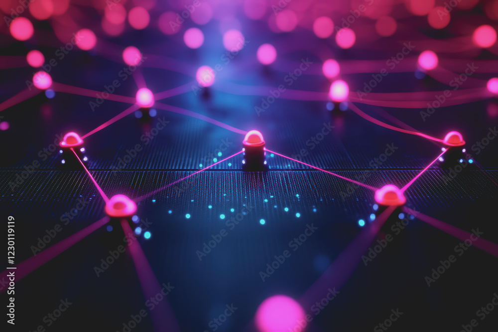 Wall mural a beautiful abstract digital technology background with colorful network connection lines.