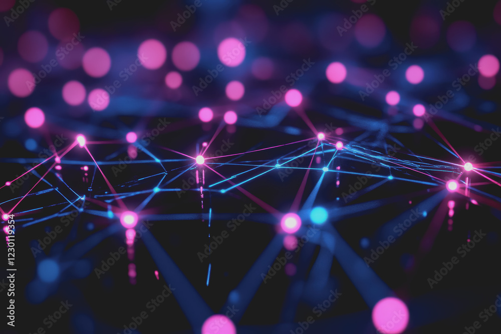 Wall mural a beautiful abstract digital technology background with colorful network connection lines.