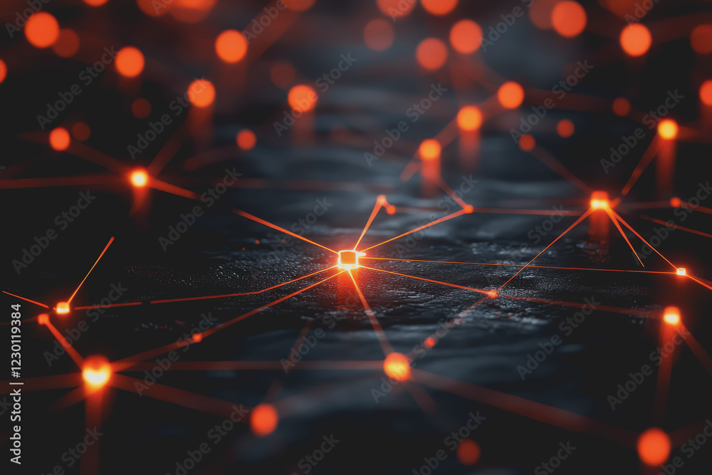 Wall mural a beautiful abstract digital technology background with colorful network connection lines.