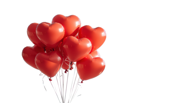 Close-up of many red heart-Close-up of many red heart-shaped balloons against on transparent background. Valentine's Day concept - Powered by Adobe