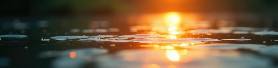 Shimmering light waves moving across the surface of a tranquil pond at dawn, serenity, sun, shimmering