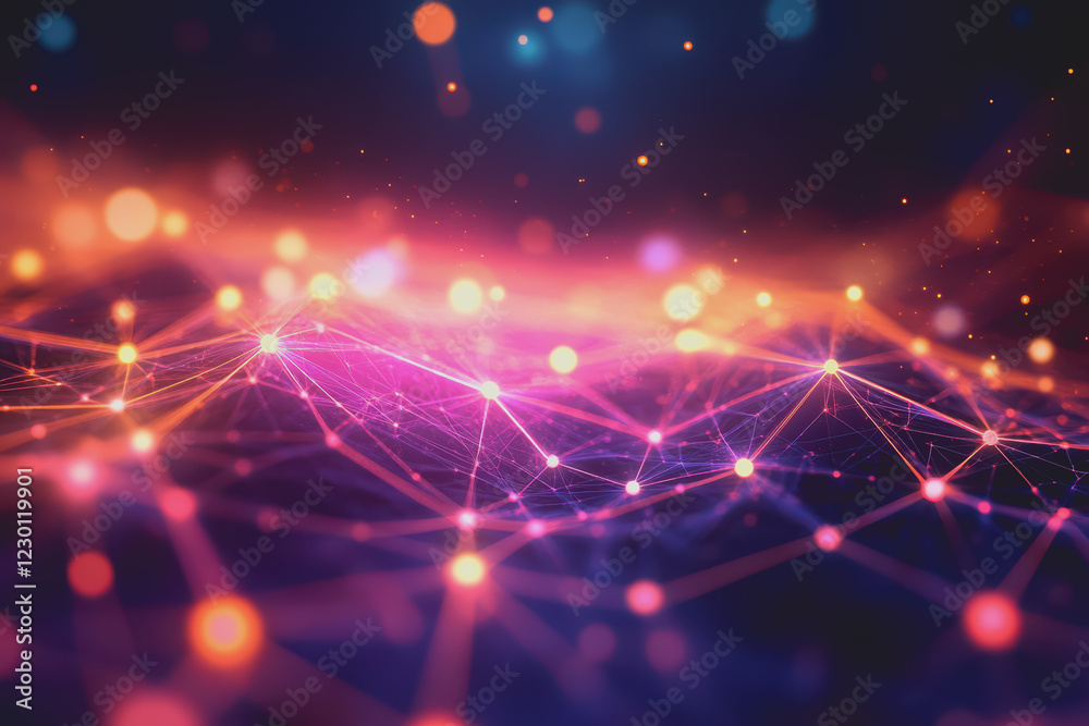 Wall mural a beautiful abstract digital technology background with colorful network connection lines.