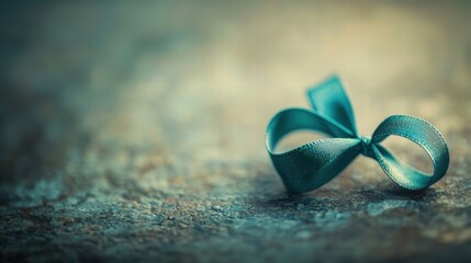 Naklejka premium Teal ribbon embossed on textured surface with natural light