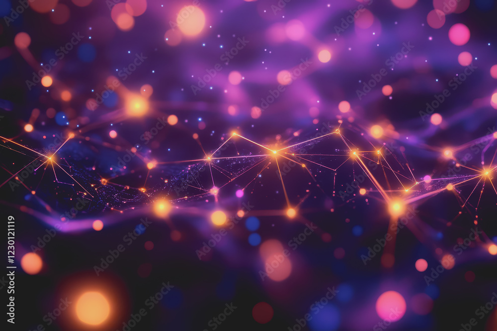 Wall mural a beautiful abstract digital technology background with colorful network connection lines.