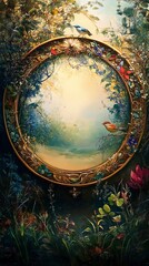Obraz premium Enchanting Forest Portal A Whimsical Landscape with Birds