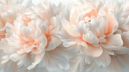 A close-up view of a bouquet of pale pink and creamy white peonies, the delicate folds of the petals illuminated by soft, natural lighting.