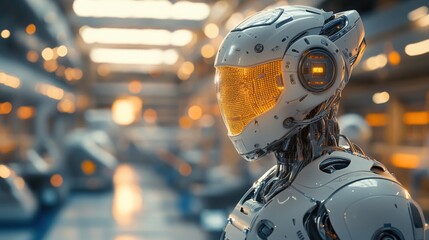 Fototapeta premium Futuristic Robot in Advanced Factory Setting