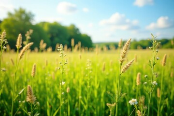 Obraz premium Summer meadow with buckwheat and other tall grasses, meadow, landscape