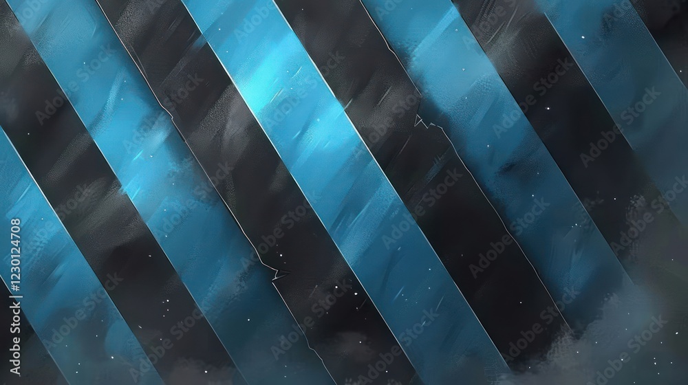 Poster abstract artistic background with diagonal blue and black stripes, creating a dynamic visual effect