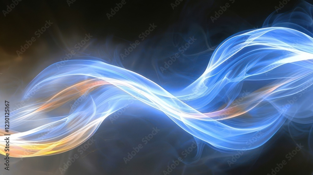 Poster abstract light trails intertwining in a dark background, creating a mesmerizing visual effect