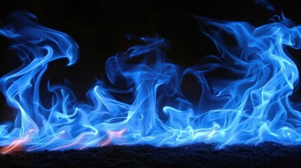 Vibrant Blue Flames Dancing Against a Dark Background, Evoking Energy and Motion