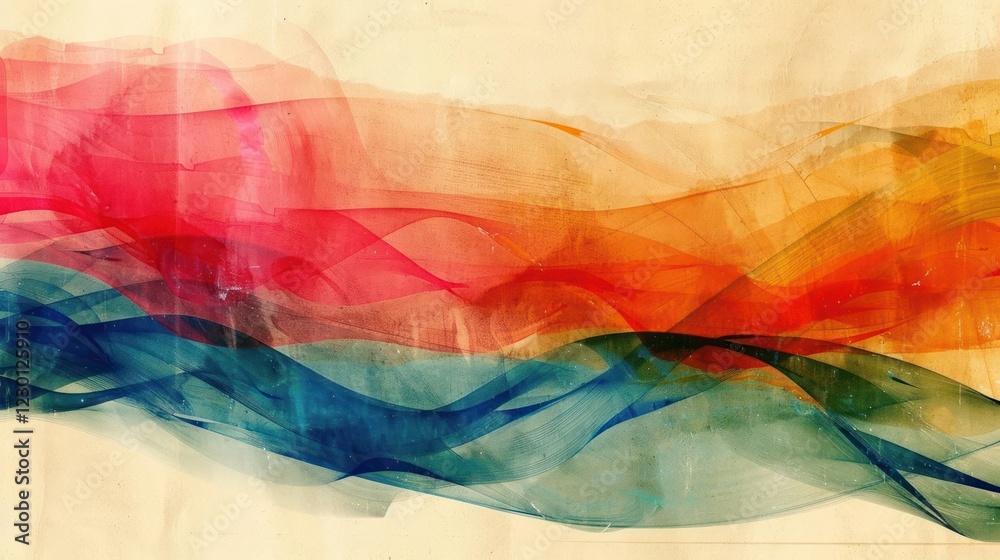 Poster abstract flowing waves of color in vibrant hues creating a dynamic visual experience
