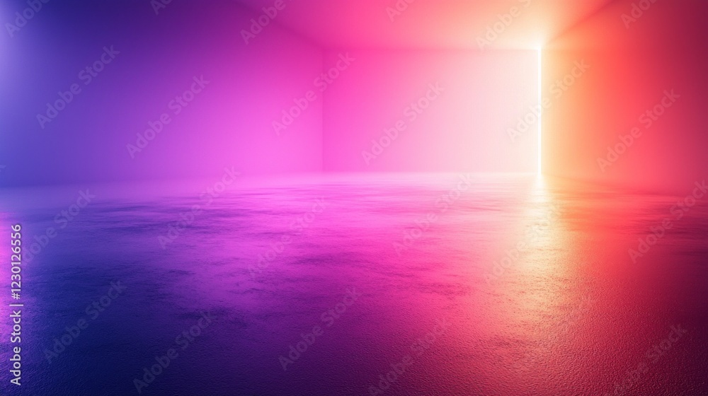 Poster bright neon colors radiate from walls in a captivating gradient, transforming a vacant space into a 