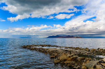 The shore of the hypersaline lake. Great Salt Lake State Park, Utah