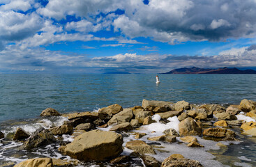 The shore of the hypersaline lake. Great Salt Lake State Park, Utah
