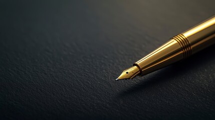Fototapeta premium Elegant Golden Fountain Pen on Dark Textured Background