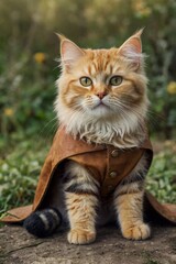 cat with cape in the garden 