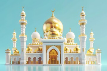 Fototapeta premium Glossy shinny Intricate golden Glossy shinny Intricate golden,Eid al Fitr festival 3d soft render , poster and blank banner template without text