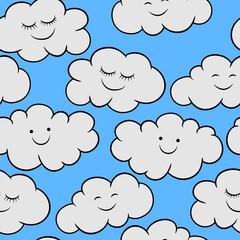 Cute clouds texture background seamless pattern for kids. Vector illustration design
