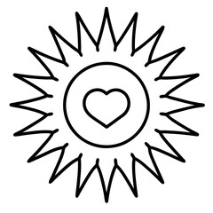 Radiant Sun with Heart Core Line Art Design