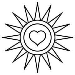 Radiant Sun with Heart Core Line Art Design