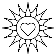 Radiant Sun with Heart Core Line Art Design