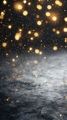 Elegant golden bokeh lights on slate gray background for displays