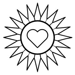 Radiant Sun with Heart Core Line Art Design
