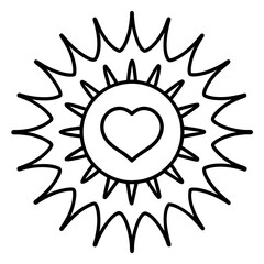 Radiant Sun with Heart Core Line Art Design