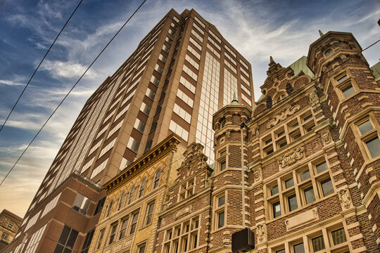  Dayton Arcade in foreground on 4th Street in downtown Dayton Ohio USA 2025