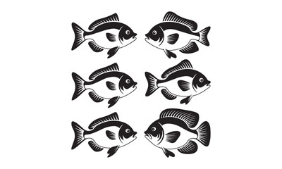 Black and white striped fish illustrations in various poses for aquatic and wildlife designs