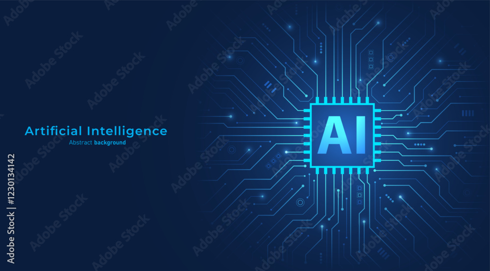 Fototapete Concept of Artificial intelligence. AI chip processor on circuit motherboard. Modern futuristic design background. Machine learning and innovation. Vector illustration.