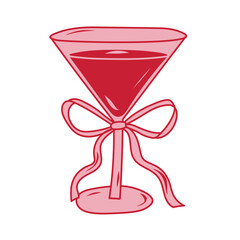 Red cocktail with a ribbon decoration on a simple base for festive occasions and celebrations