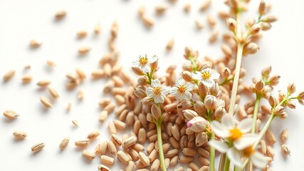 Close-up Flaxseed Flowers on White - High Definition